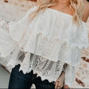 Vici Kinara Tiered Lace Off Shoulder Top